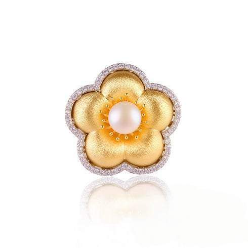 Gold Flower Pearl Brooch